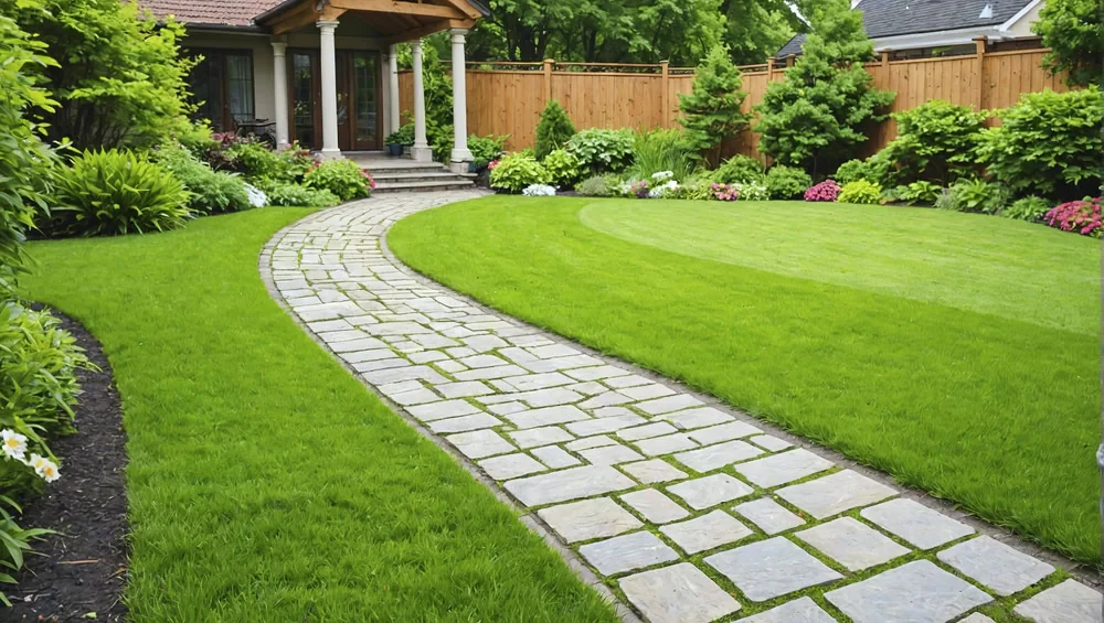 Curved Stone Pathway Lawn Mclennan County Texas