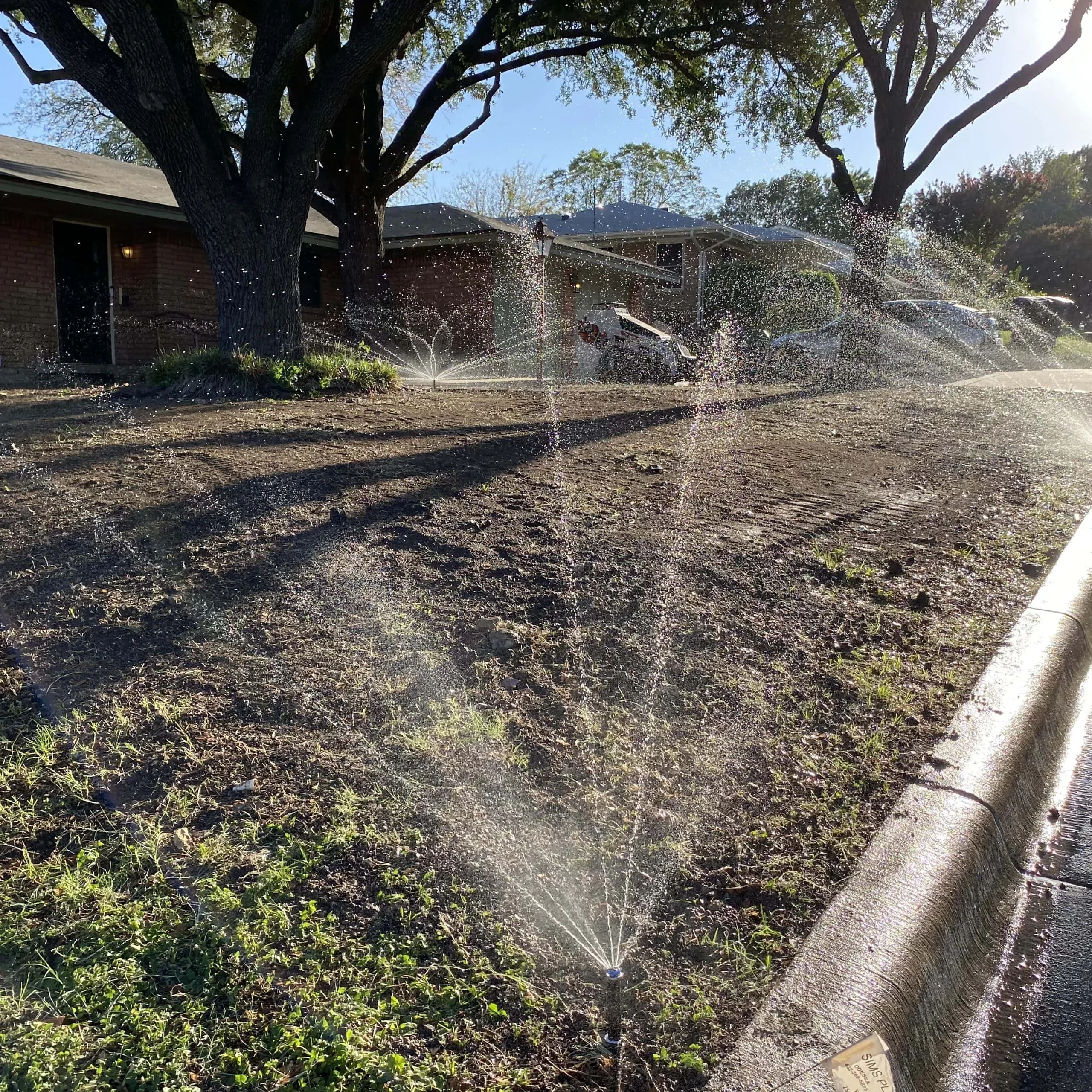 Sprinklers Watering Sunny Yard Mclennan County Texas