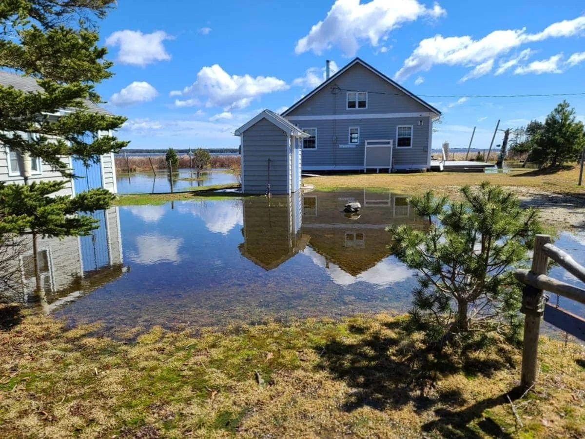 Flooded Yard Blue House Mclennan County Texas